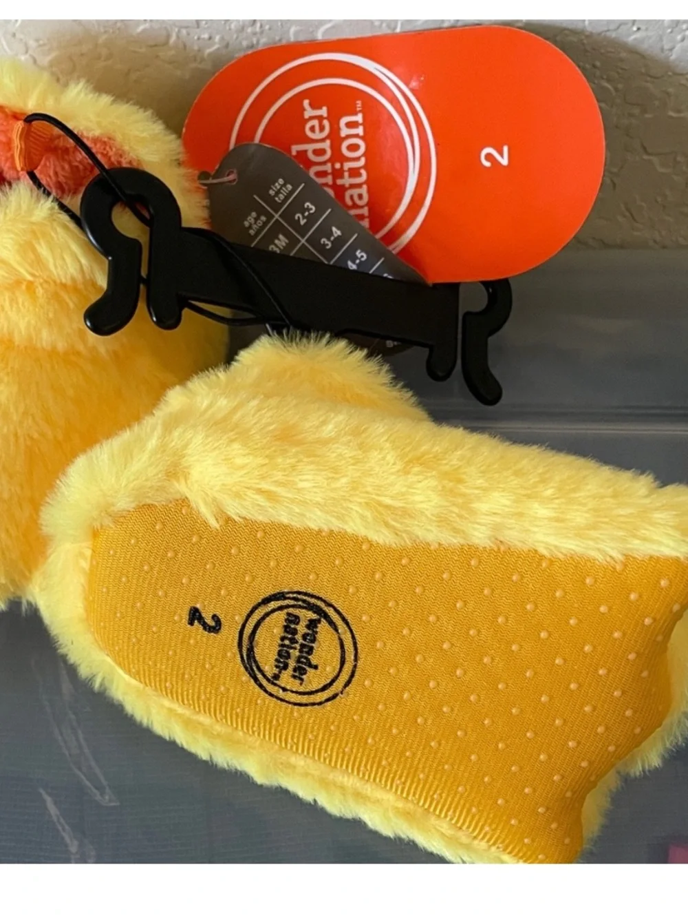 NWT~wonder nation Yellow & Orange SZ 3-6 M Fuzzy Baby Duck Feet 👣 Slippers NeW